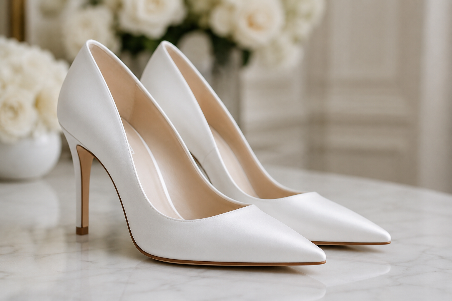 A Breathtaking Collection of White Bridal Shoes for Your Wedding Day 5 Classic White Satin Pointed Toe Pumps A Breathtaking Collection of White Bridal Shoes for Your Wedding Day - 5 bridal shoes
