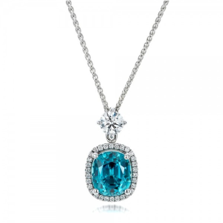 Custom-Blue-Zircon-and-Diamond-Pendant-front-101181 50 Unique Diamond Necklaces & Pendants