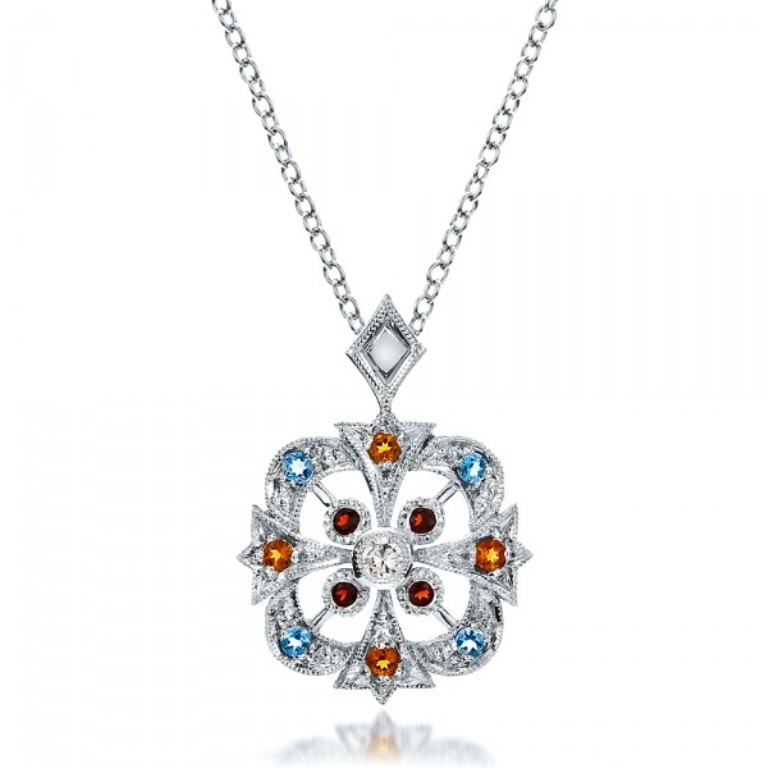Custom-Colored-Stones-Pendant-front-100066 50 Unique Diamond Necklaces & Pendants