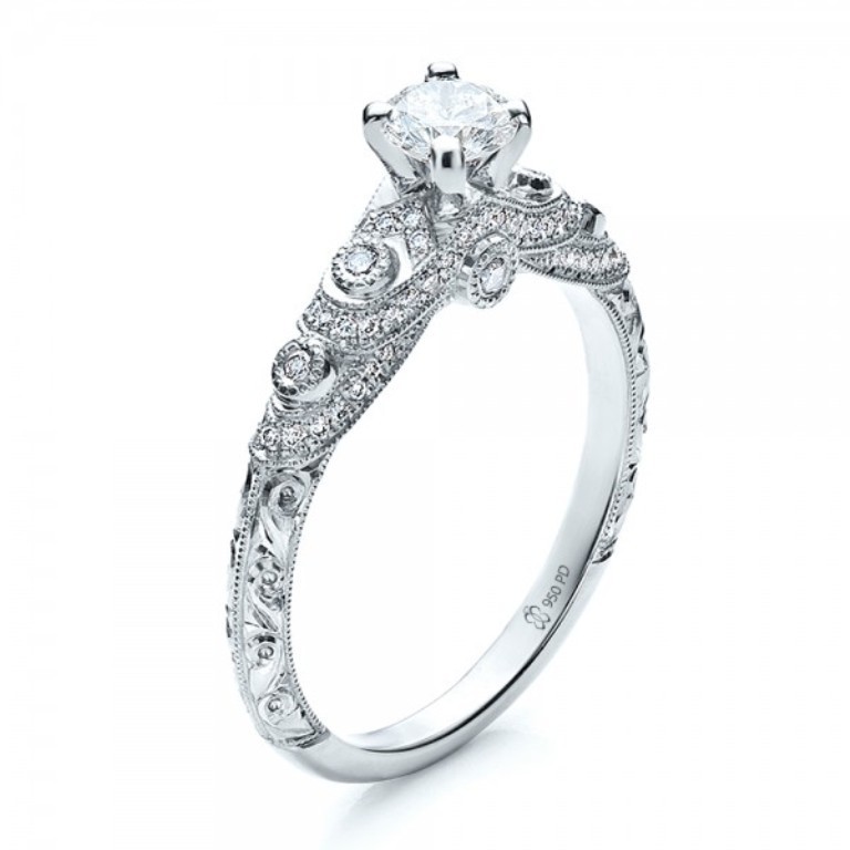 Custom-Diamond-and-Hand-Engraved-Engagement-Ring-3Qtr-100054