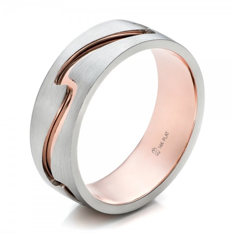 Custom-Mens-Two-Tone-Rose-Gold-and-Platinum-Band-3Qtr-100819 Top 60 Stunning & Marvelous Rose Gold Wedding Bands