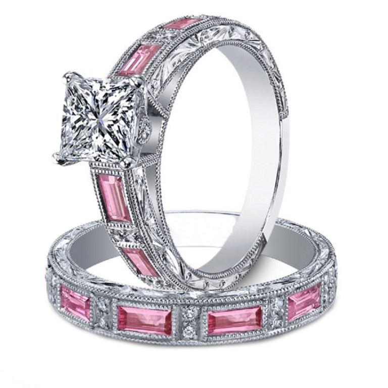 Excellent Pink Wedding Ring Sets