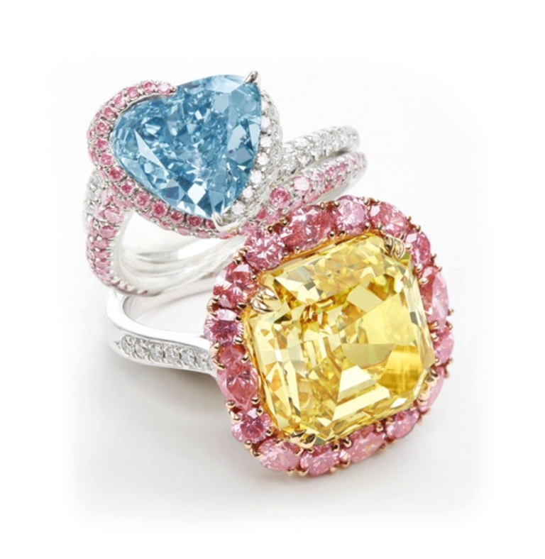 Fancy-Blue-Pink-Yellow-Diamond-Rings-Sothebys-Hong-Kong-April-2013 60 Magnificent & Breathtaking Colored Stone Engagement Rings