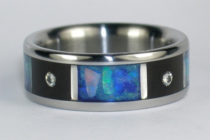 Gem-Quarters-wood-opal-and-diamonds-inlay-womens-Titanium-Ring