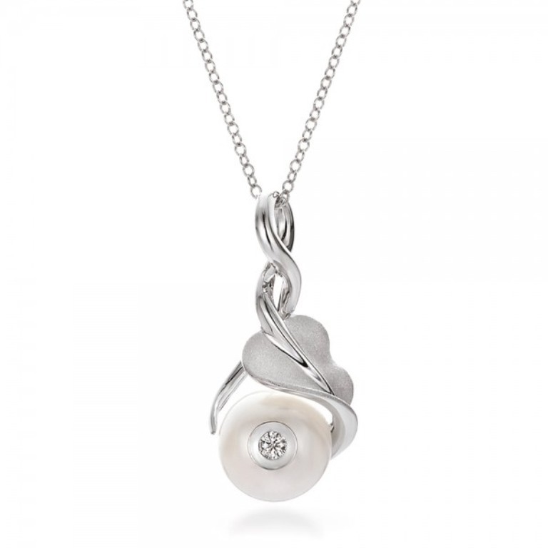 Leaf-Fresh-White-Pearl-and-Diamond-Pendant-front-100343 50 Unique Diamond Necklaces & Pendants