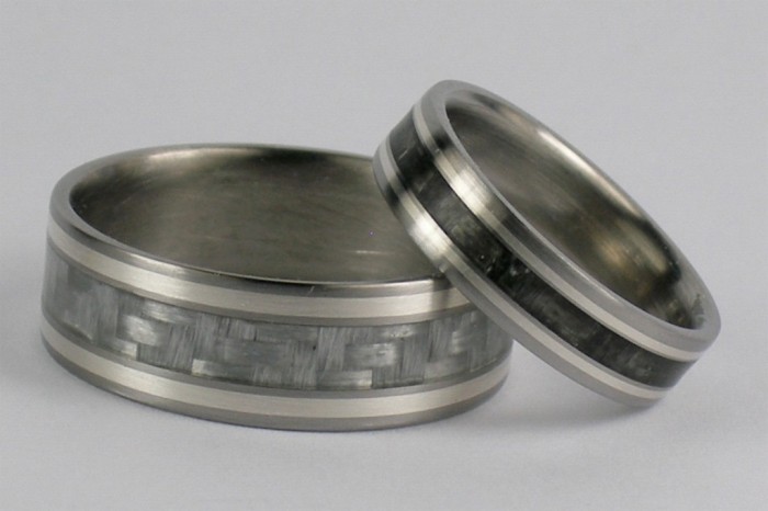Matching-Set-Carbon-Fiber-and-Sterling-inlay-Titanium-Rings