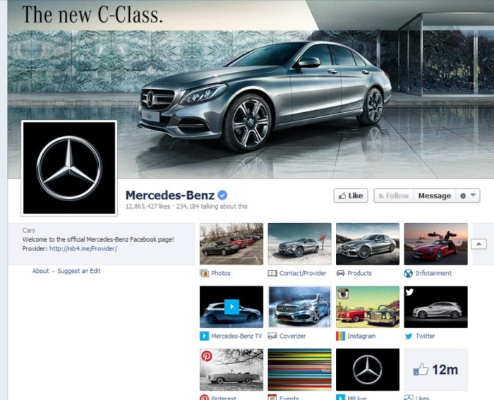 9. Mercedes Benz It is one of the most famous automobile manufacturers in the world. Its page on Facebook has about 12.865.427 fans.