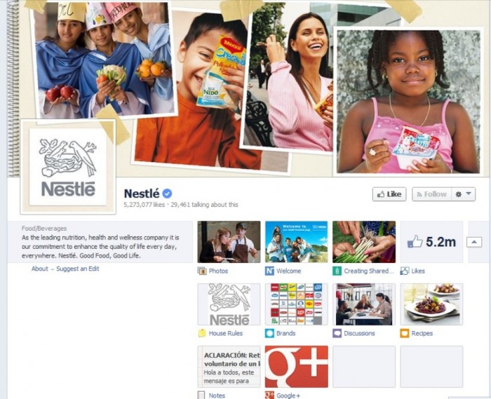 13. Nestlé The number of fans on its Facebook page is 5.273.077.