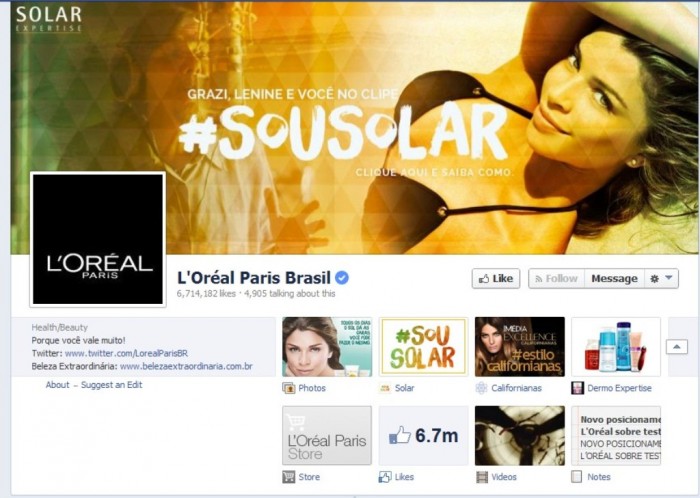 11. L’Oréal Paris Brasil Its page on Facebook has around 6.714.182 fans.