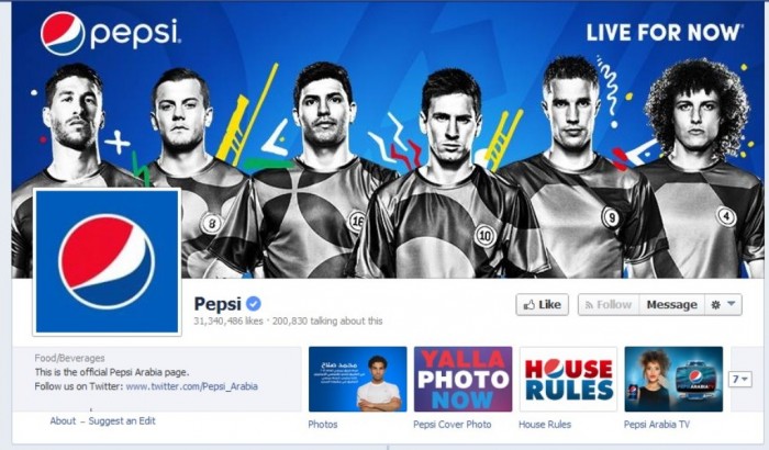 5. Pepsi It has about 31.340.486 fans on its Facebook page.