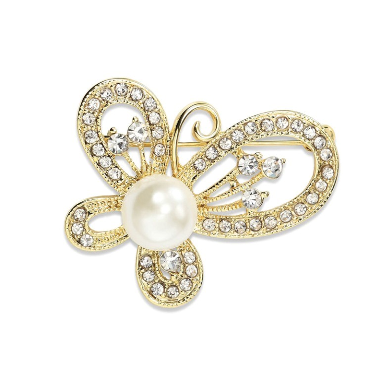 Pearl-Butterfly-Pin-Rhinestone-Brooch-Gold__43175_zoom 50 Wonderful & Fascinating Pearl Brooches