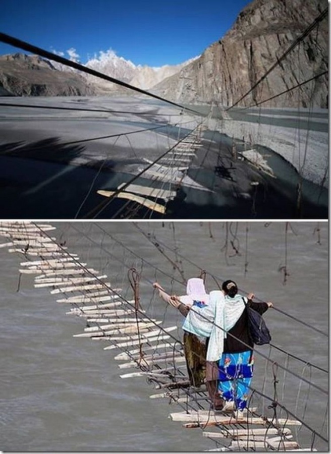 The World’s 15 Scariest Bridges that Will Freeze Your Heart 34 The Hussaini Hanging Bridge is one of the Most Dangerous Bridges in the World, Northern Pakistan