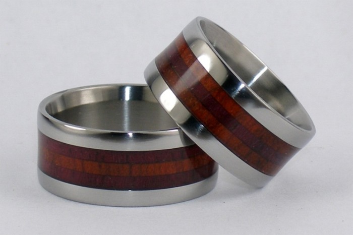 Titanium-Rings-Matching-set-Style-W3F-Wood-inlay
