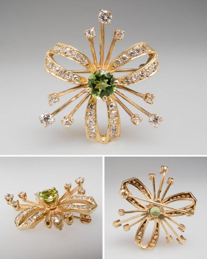 antique-peridot-diamond-brooch-wm7809 35 Elegant & Wonderful Antique Diamond Brooches