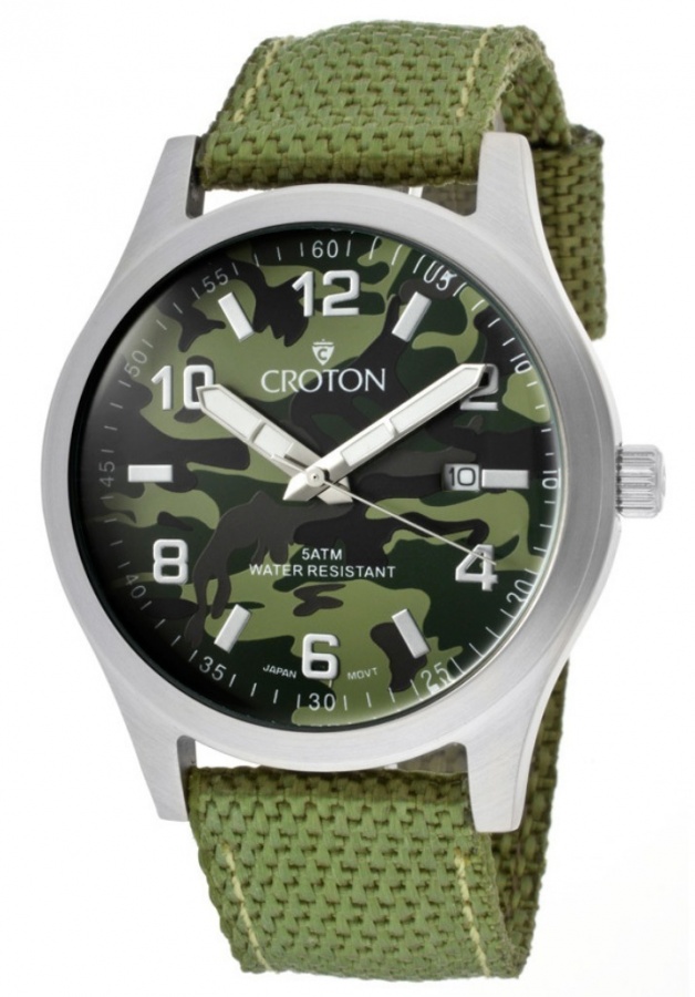 croton-watches-mens-military-green-camouflage-dial-green-woven-nylon-ca301234lggr Best 35 Military Watches for Men