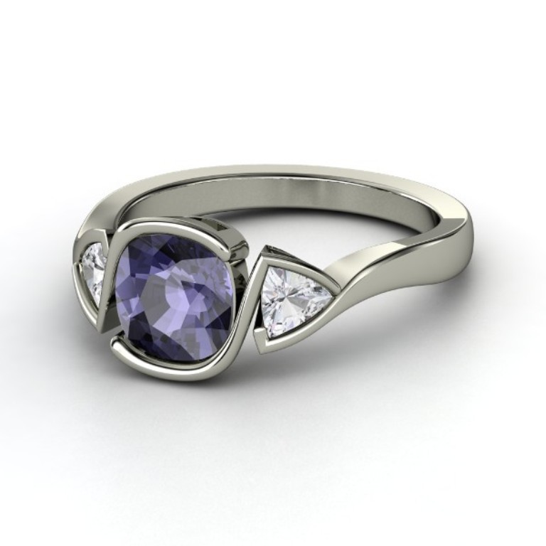cushion-iolite-palladium-ring-with-white-sapphire 35 Fabulous Antique Palladium Engagement Rings