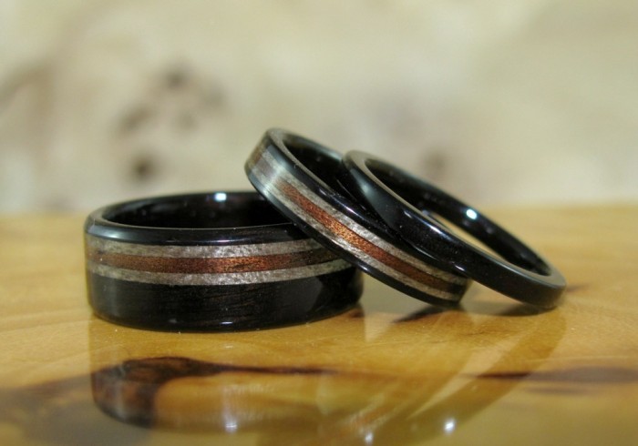 dark-hawaiian-koa-grey-maple-and-african-blackwood-wedding-bands-and-engagement-ring