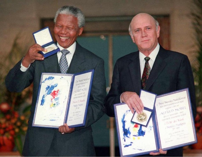 Nelson Mandela after receiving his Nobel Peace Prize on December 10, 1993