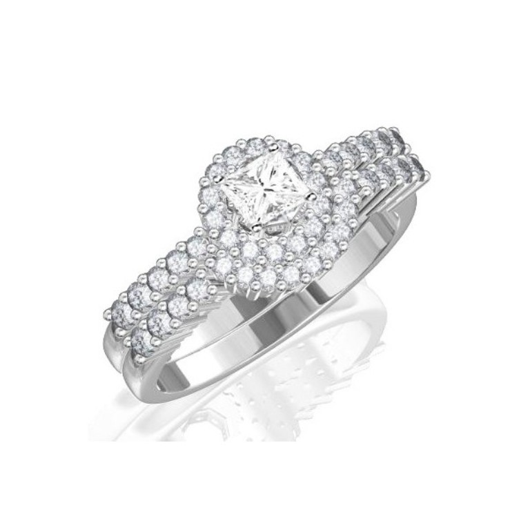 halo-wedding-ring-set-on 35 Dazzling & Catchy Bridal Wedding Ring Sets