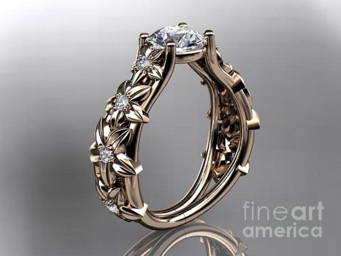 Top 60 Stunning & Marvelous Rose Gold Wedding Bands 57 rose-gold-diamond-floral-wedding-ring-engagement-ring-with-cushion-cut-moissanite-adlr149-anjaysdesigns-com