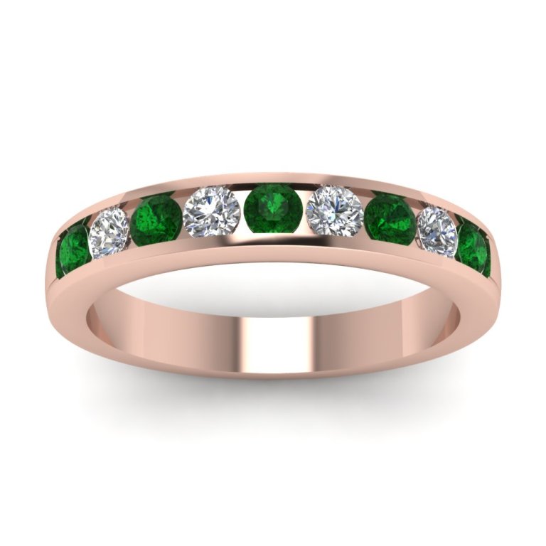 Top 60 Stunning & Marvelous Rose Gold Wedding Bands 21 rose-gold-wedding-band-white-diamond-with-green-emerald-in-channel-set-FD1028BGEMGR-NL-RG