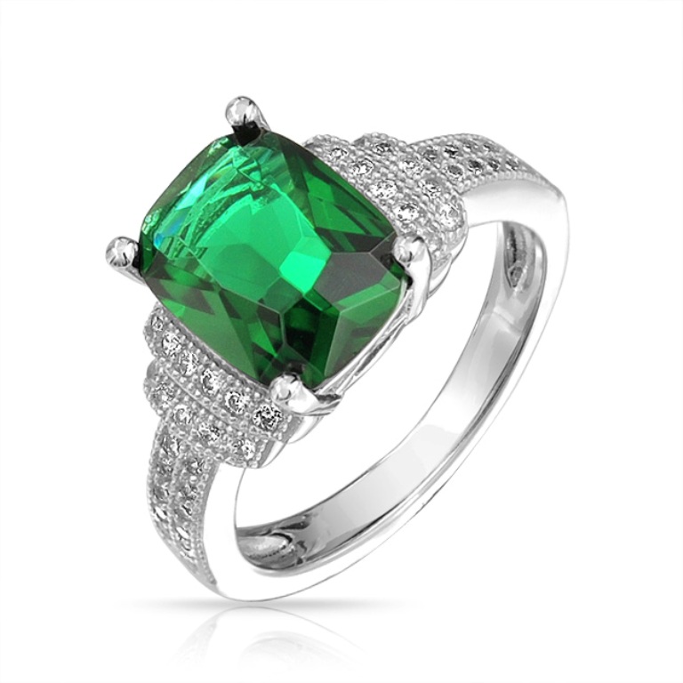 square-green-cushion-cz-stone-ring-silver_byj-gt0493-r 60 Magnificent & Breathtaking Colored Stone Engagement Rings