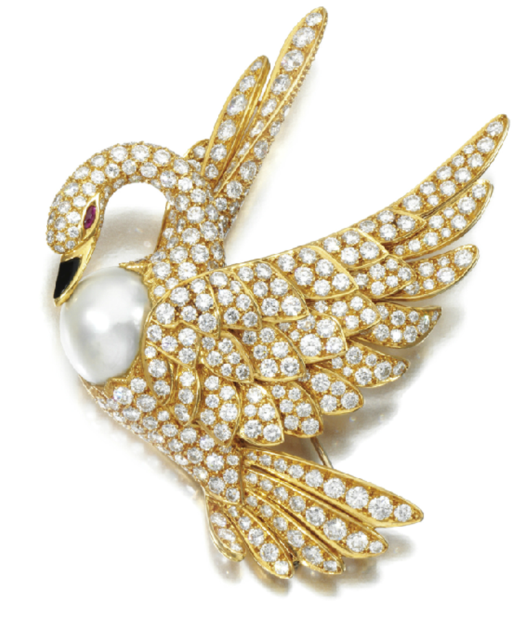 swan-gold-diamond-pearl-brooch-bird-fred 50 Wonderful & Fascinating Pearl Brooches