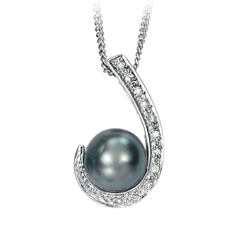 white-gold-scroll-pendant-with-grey-pearl-and-diamonds-4991-p 50 Unique Diamond Necklaces & Pendants