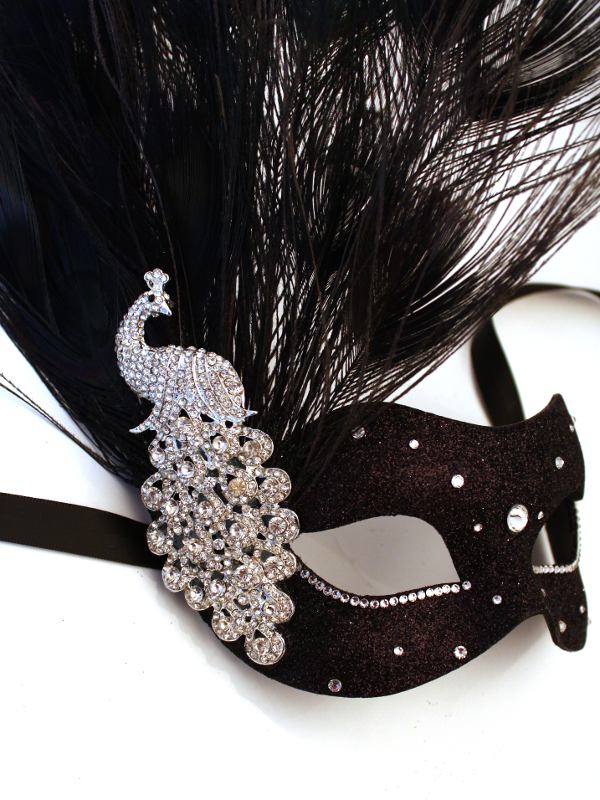 Black-Silver-Monsoon-Peacock-Swarovski-Crystal-Venetian-Masquerade-Mask-s 89+ Most Stylish Masquerade Masks in 2020