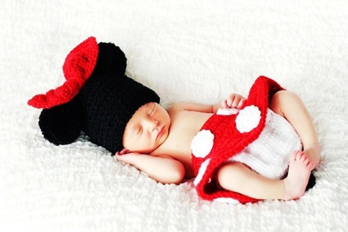 Crochet Minnie Mouse Beanie Hat & Diaper Cover Skirt Set Photography Prop