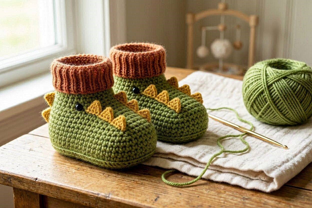 16 Awesome & Fabulous Collection of Crochet Slippers for Newborn Babies 15 Dinosaur Crochet Baby Booties 16 Awesome & Fabulous Collection of Crochet Slippers for Newborn Babies - 15