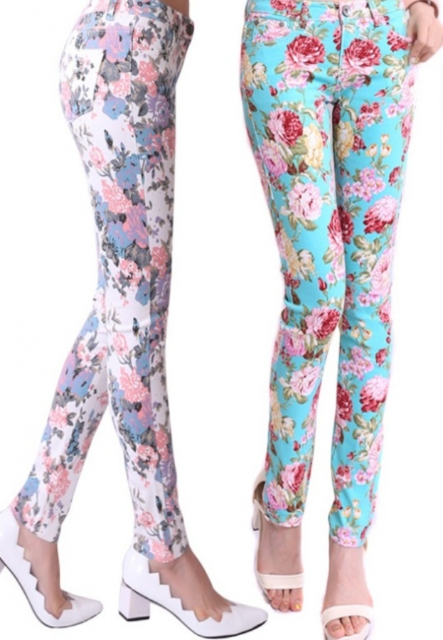 Floral-Jeans-Cool-Spring-Trend-Try-This-Flirty-Look-pencil-pants-stretch-demin-jeans-big-size