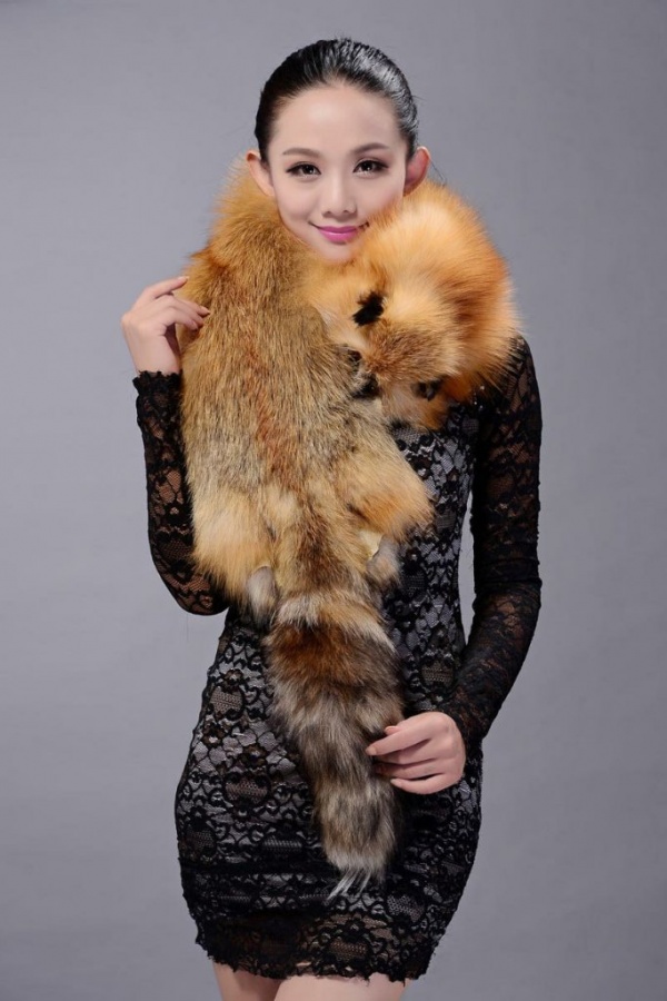 Fox-fur-scarf-fashion-Women-Whole-fox-fur-shawl-winter-warm-tippet-neck-wrap-Brown-l6