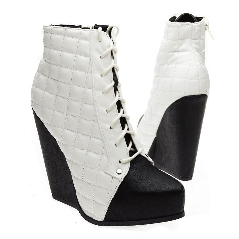 White-Black-Quilted-Woven-Lace-Up-Platform-Wedge 20+ Best Chosen Boot Trend Forecast for Fall &  Winter 2019