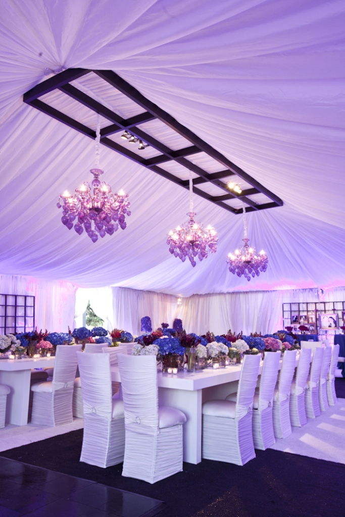 wedding-reception-long-table-ideas-centerpieces-decorations-purple-tent-chandelier-4a
