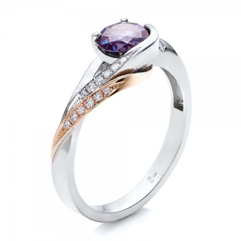 Custom-Two-Tone-Alexandrite-and-Diamond-Engagement-Ring-3Qtr-101566