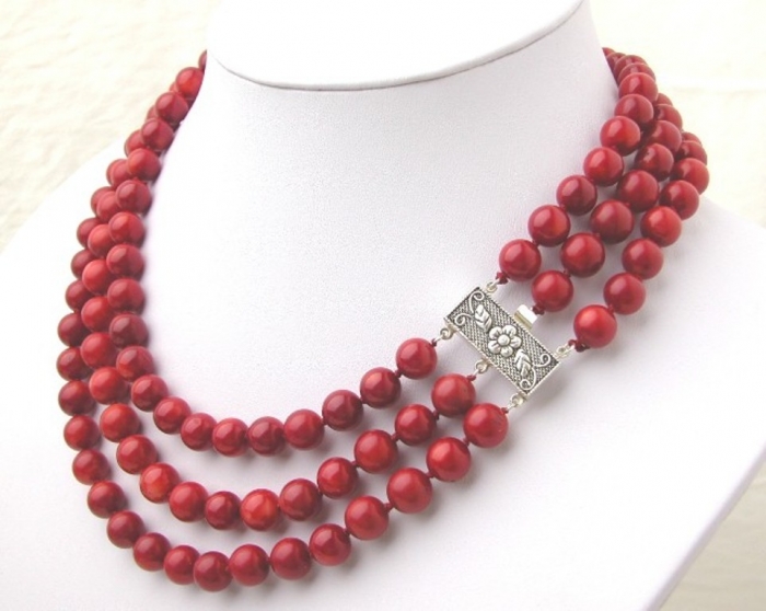 Coral Jewelry as a Magnificent Type of Jewelry from the Sea 29 Beautiful 3 Strands Red Coral Necklace S925 Clasp