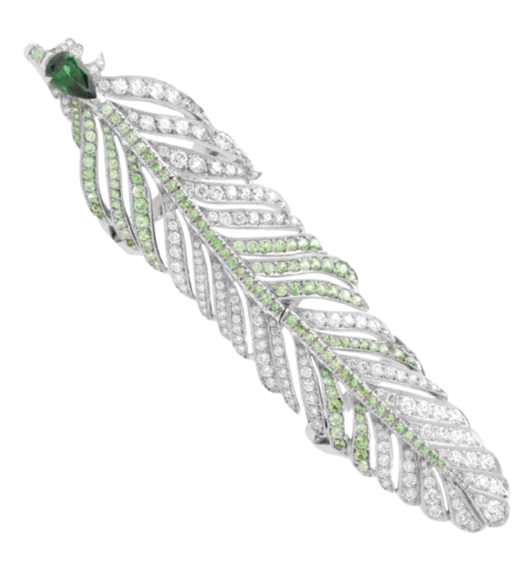 Crows Nest - Tsavorite Dream Feather Ring - White Gold, White Diamonds and GreenTsavorite1 - designer jewelry_0