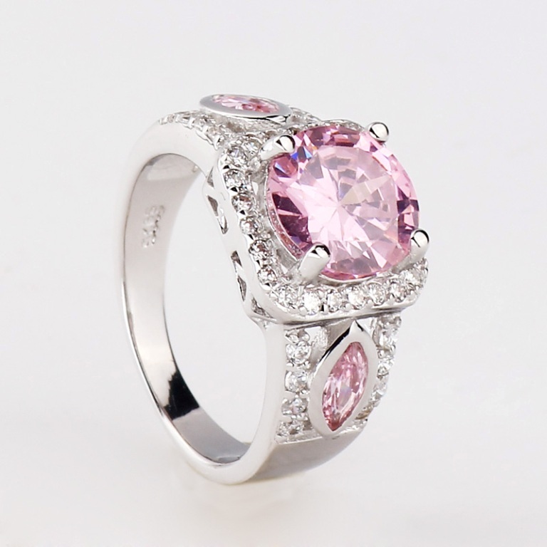 Fashion-Silver-Pink-Stone-New-Mystic-Topaz-Band-Ring-Jewelry-with-Ring-Box-BT0042