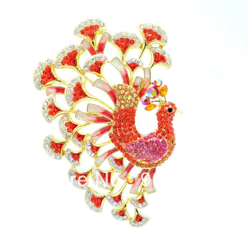 Free-shipping-Seperwar-Red-Rhinestone-Crystal-Bird-Peacock-Peafowl-Brooch-Pin-3-9-OFA-1791 69 Dress Jewelry Pieces in the Shape of Your Favorite Animal