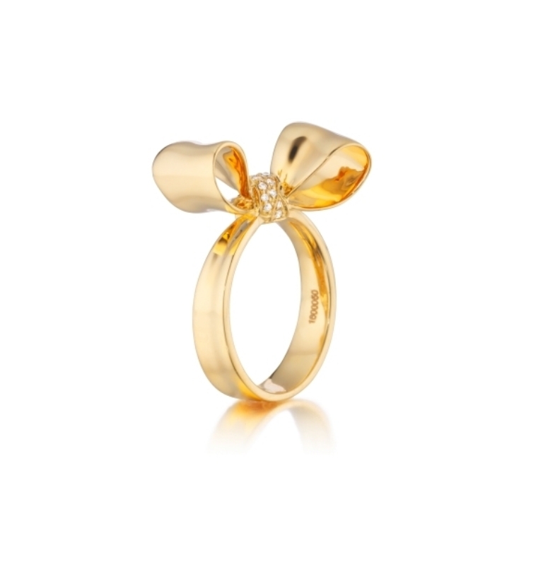 Mimi So - Yellow Gold Bow Ring - Gold Diamond - designer jewelry