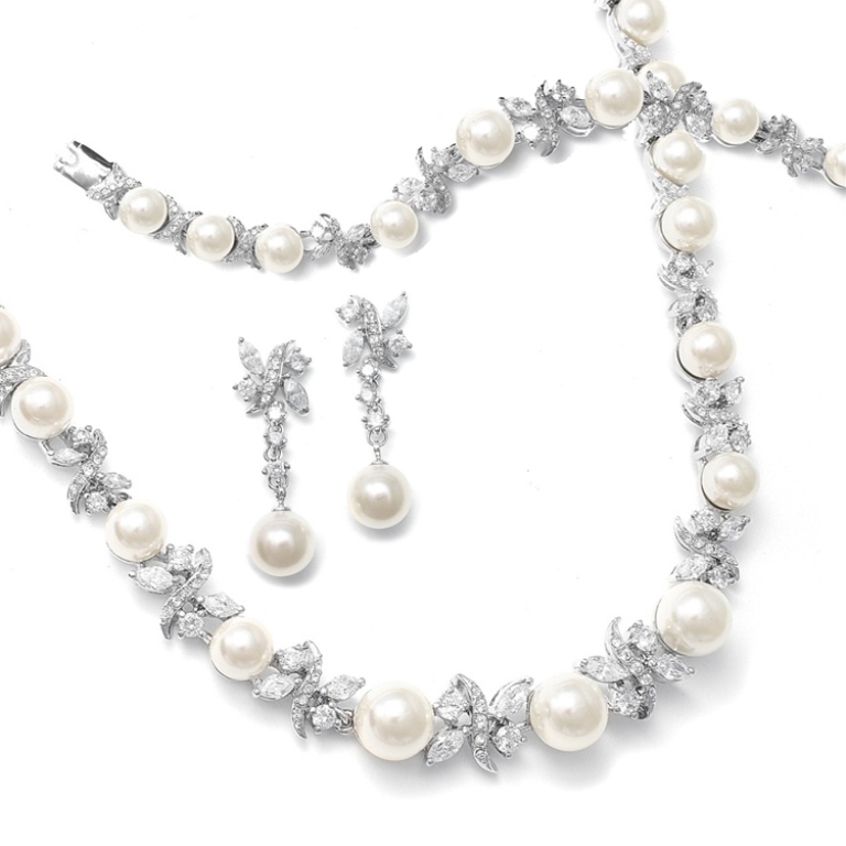 How to Choose Bridal Jewelry for Enhancing Your Beauty 11 Raquel-Pearl-and-CZ-Bridal-Jewelry-Set