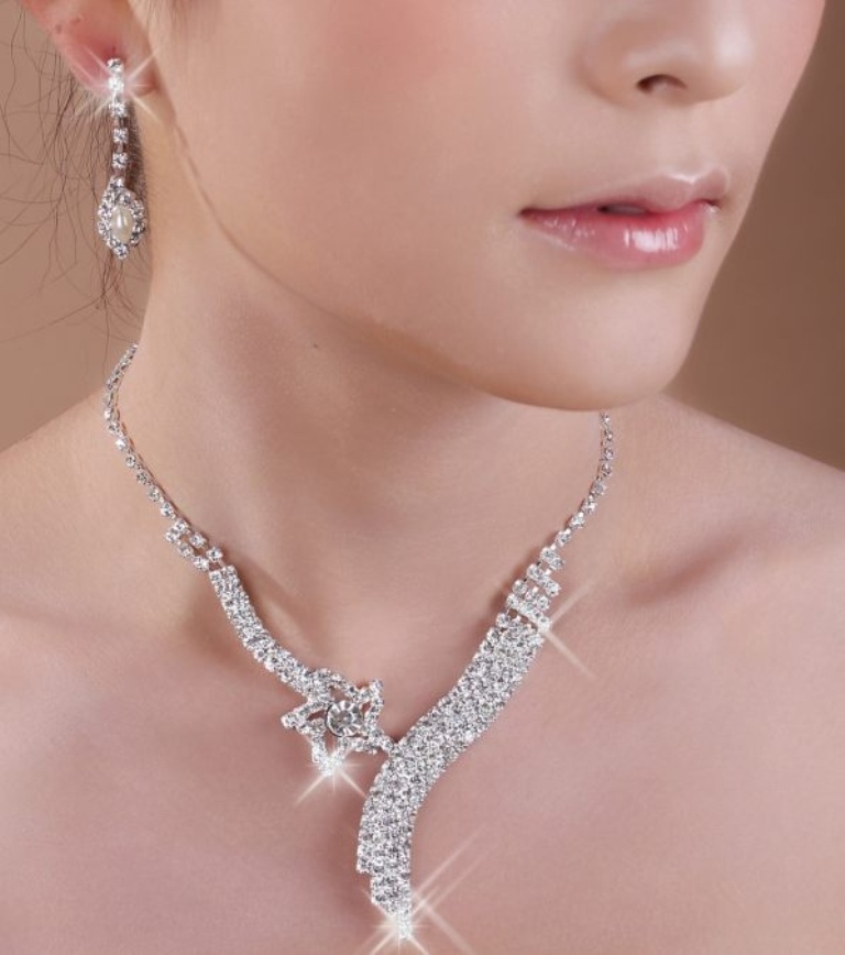 How to Choose Bridal Jewelry for Enhancing Your Beauty 24 SimpleJewelryWeddingTwo-PieceTheNecklaceAndEarringsCanBeWornTogetherOrByThemselvesColorStyleRepresentationMayVaryByMonitorNoLS57509-0