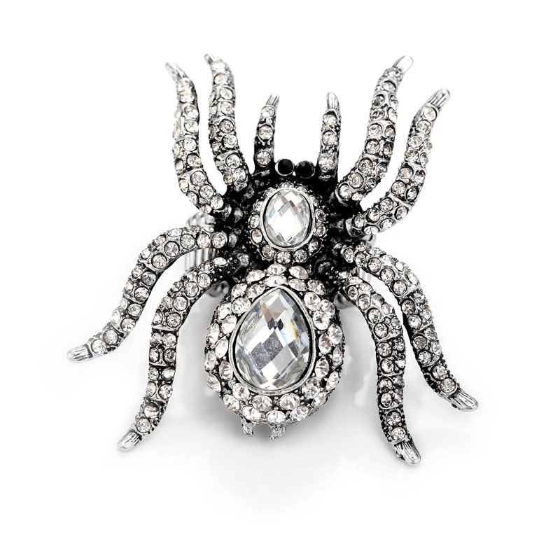 White-Fashion-Crystal-Rhinestone-Animal-Jewelry-Chunky-Spider-Strechy-Cocktail-Ring-Free-shipping