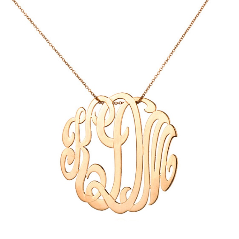 ginette ny-charm-chain-necklaces-medium-lace-monogram-necklace- Rose gold