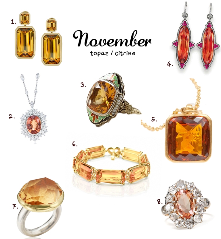 ► November → Topaz & citrine→ The meanings and qualities which are associated with these stones include friendship and strength.
