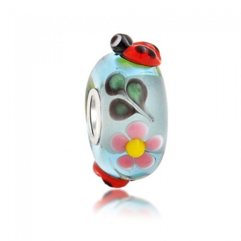 Glass Beads for Creating Romantic & Fashionable Jewelry Pieces 16 925-silver-spring-lady-bug-flower-blue-murano-glass-bead-fits-pandora