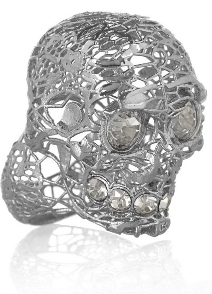Skull Jewelry for Both Men & Women 24 Alexander-McQueen-Silver-plated-Swarovski-crystal-skull-ring-1.
