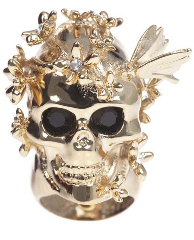 Alexander-McQueen-Skull-and-Cherry-Blossom-ring-Gold Skull Jewelry for Both Men & Women