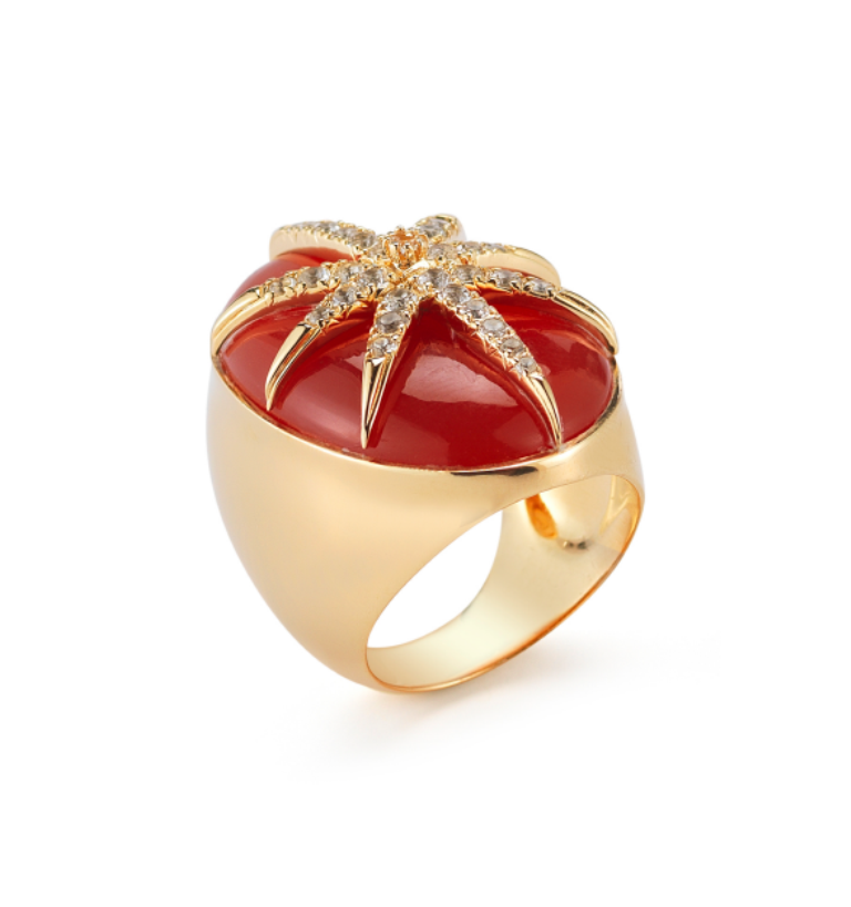 Carnelian Elizabeth and James - Carnelian Large Star Oval Ring - Gold Plated Carnelian Topaz - designer jewelry